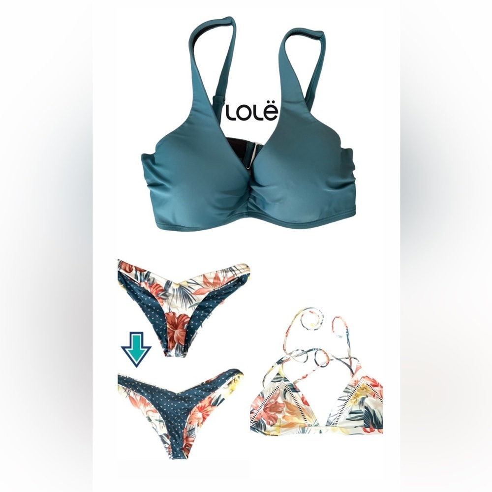 💙1Set of 3 MCX: 2 small tops bikinis-Turquoise small Reversible bottom LIKE NEW💙 - Picture 10 of 11